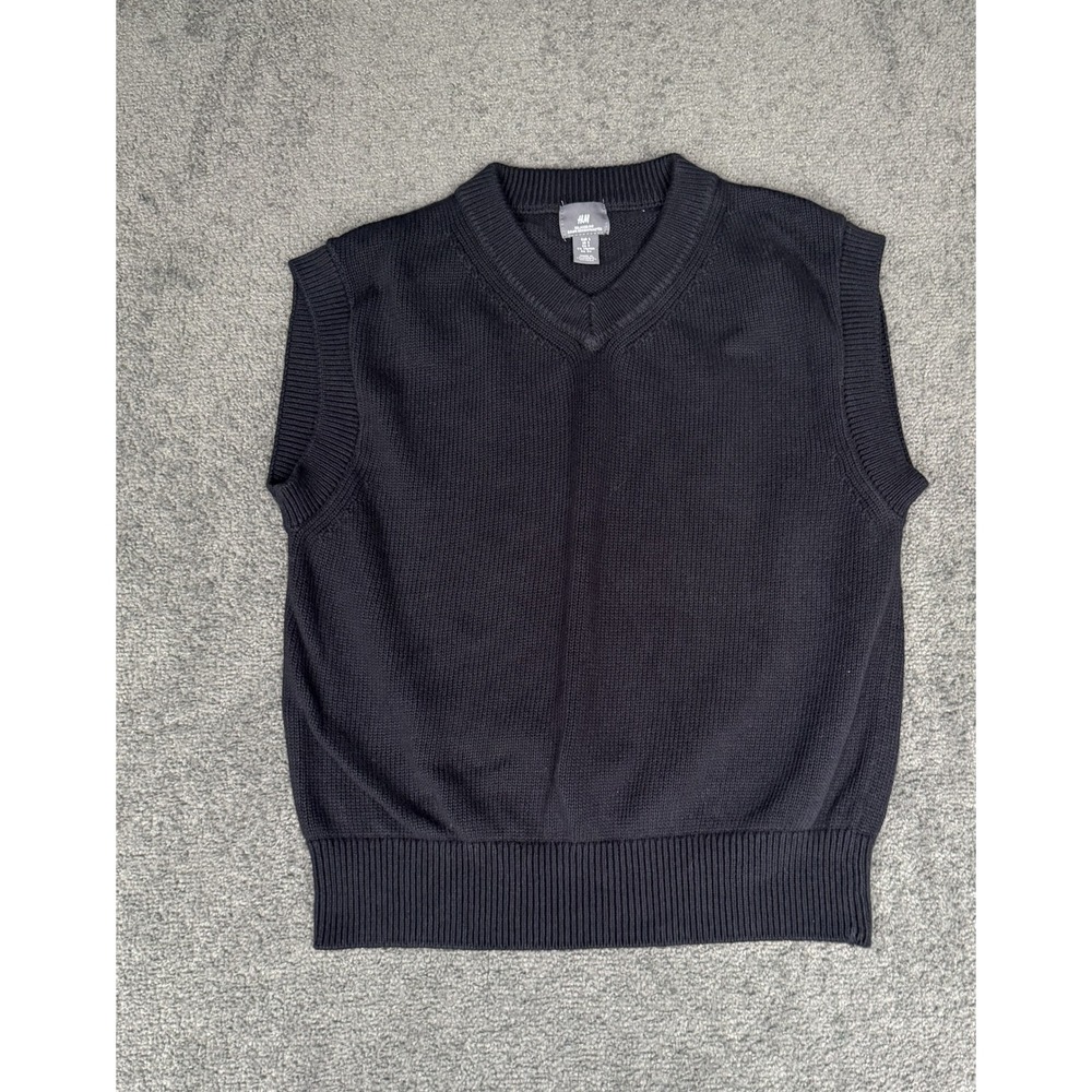 HM Relaxed Fit Sweater Vest Navy Blue Cotton V-Neck Knit Sleeveless Mens Small